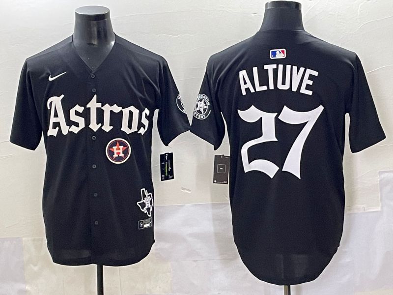 Men 2025 Houston Astros 27 Altuve Black Five generations Joint Name Nike MLB Jersey style 20